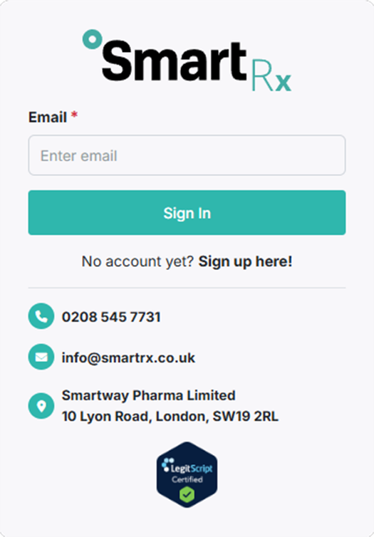 SmartRx login preview